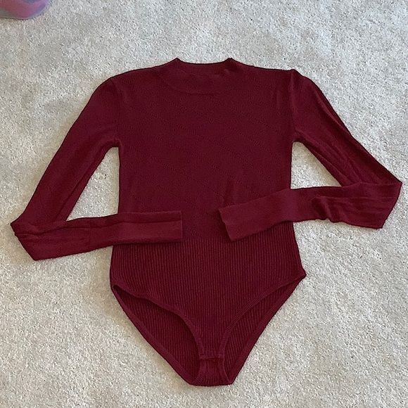 Free People Tops - Free People Intimately What’s the Pointelle Form Fitting Bodysuit In a Deep Red